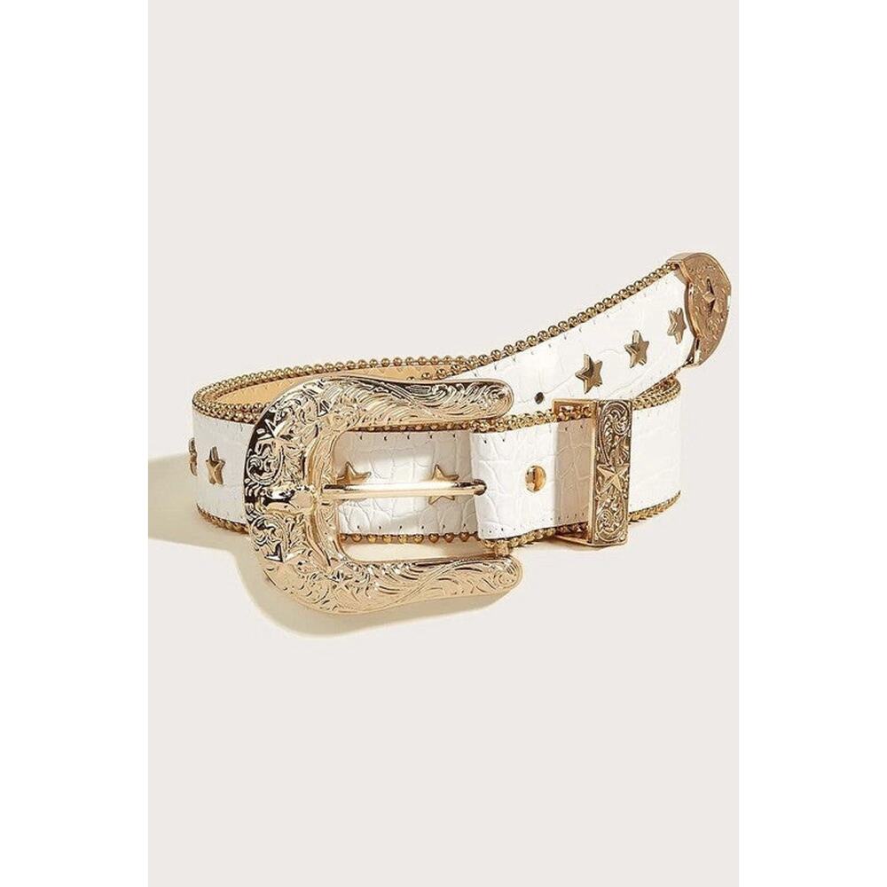 Western BellaM Cowgirl Faux Leather Gold Star Studded Rhinestone Belt Rodeo NEW